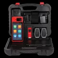 Autel MaxiIM KM100 key programmer, red and black 5.5-inch handheld front view with the main menu on screen 2