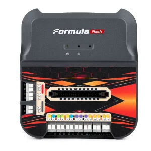 FormulaFlash ECU ve TCU programlama cihazı üstten görünüm, klemens sırası ve 40 pinli boot konnektörü