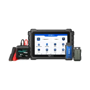 TOPDON ONE Plus with the TopScan Master OBD2 dongle and BTMobile ProS battery tester