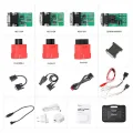 Xhorse VVDI Key Tool Plus Pad key programmer, front view with orange housing and main menu on screen 3