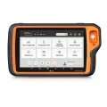 Xhorse VVDI Key Tool Plus Pad key programmer, front view with orange housing and main menu on screen 1