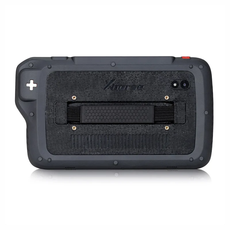 Xhorse VVDI Key Tool Plus Pad key programmer, front view with orange housing and main menu on screen 5