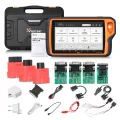 Xhorse VVDI Key Tool Plus Pad key programmer, front view with orange housing and main menu on screen 2