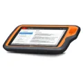 Xhorse VVDI Key Tool Plus Pad key programmer, front view with orange housing and main menu on screen 4